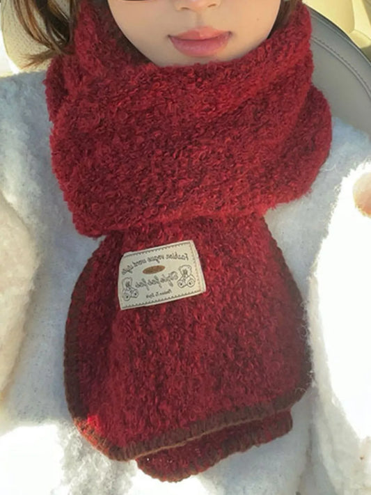 Contrast Trim Plush Winter Scarf - Red One Size