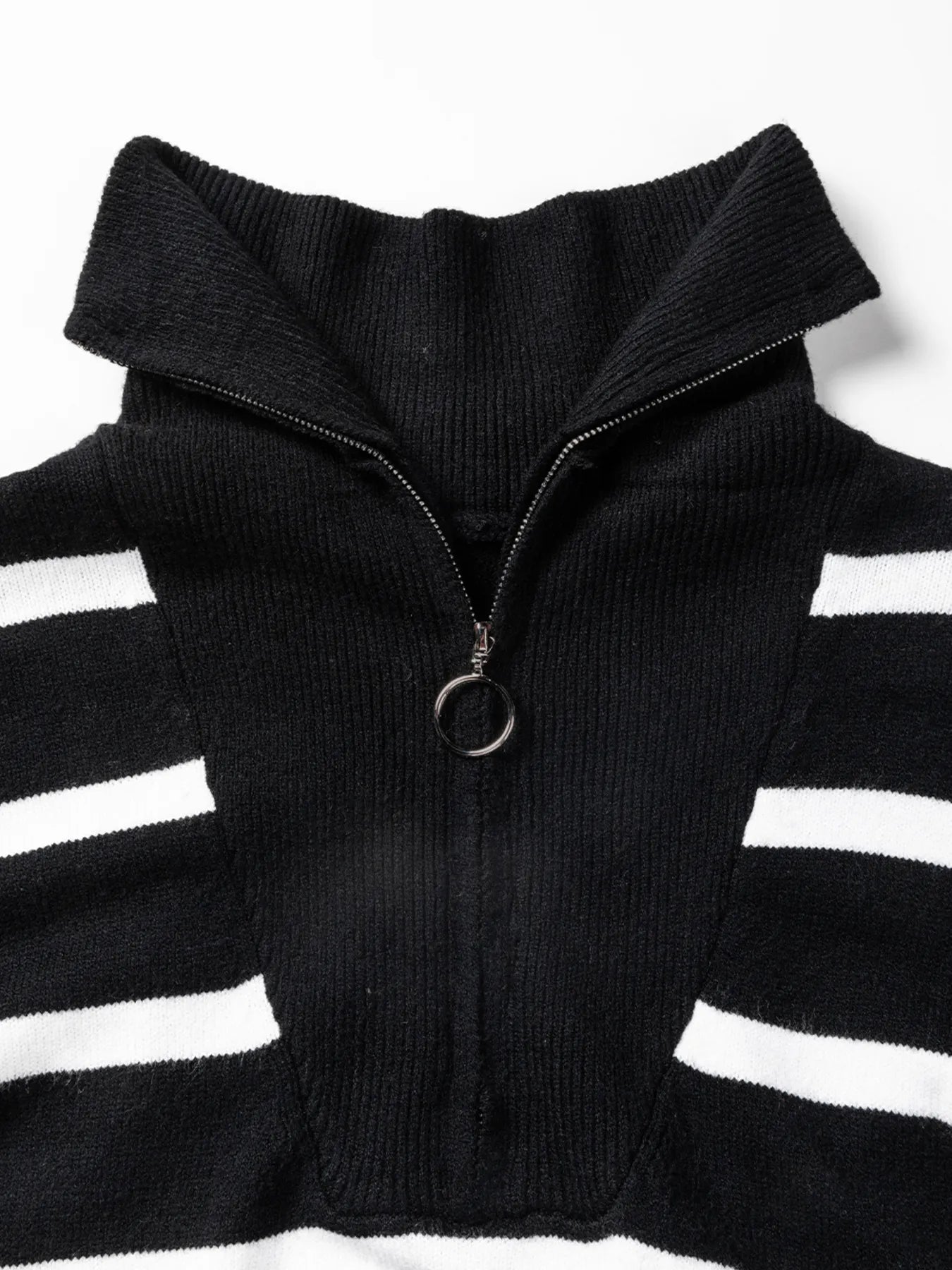 Striped Collared Loose Sweater Mini Dress -