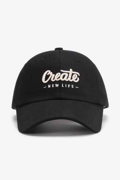 CREATE NEW LIFE Adjustable Cotton Baseball Cap - Black One Size