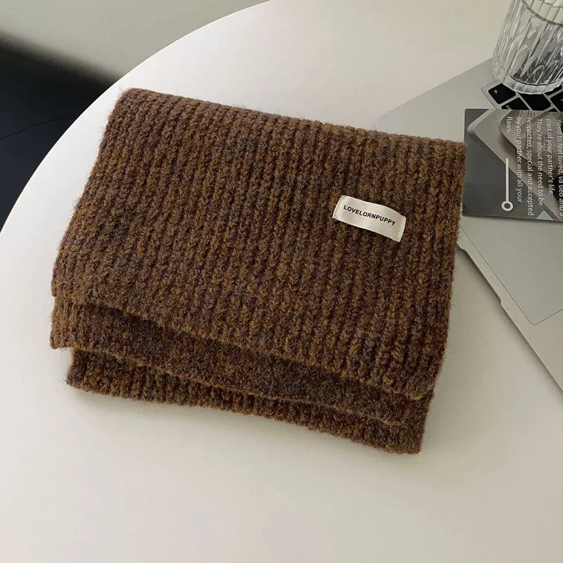 Cozy Knitted Winter Scarf - Brown One Size