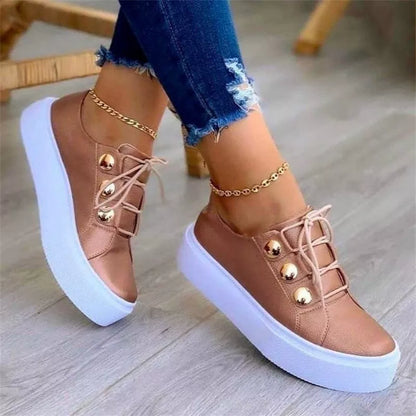 Round Toe Platform Sneakers - Rose Gold