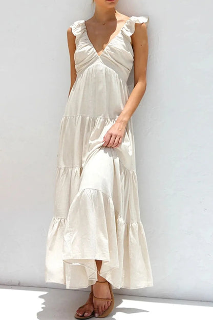 Ruffled V-Neck Tiered Dress -