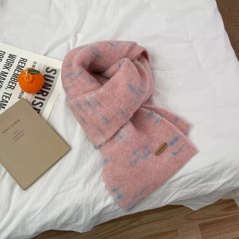 Soft Fuzzy Contrast Scarf - Pink One Size