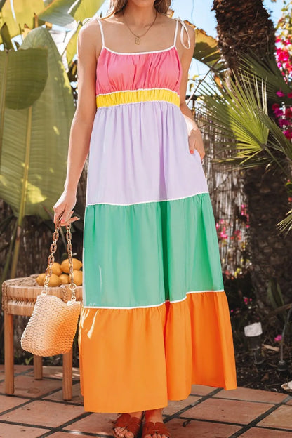 Color Block Flowy Tiered Maxi Dress -