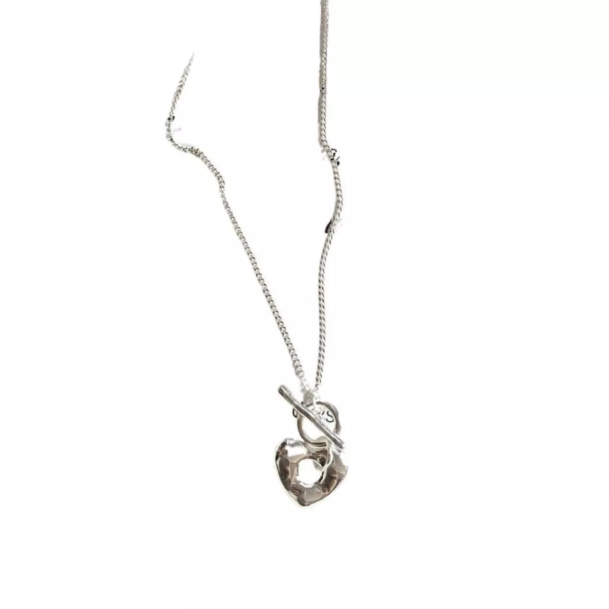 Sterling Silver Heart Toggle Clasp Necklace -