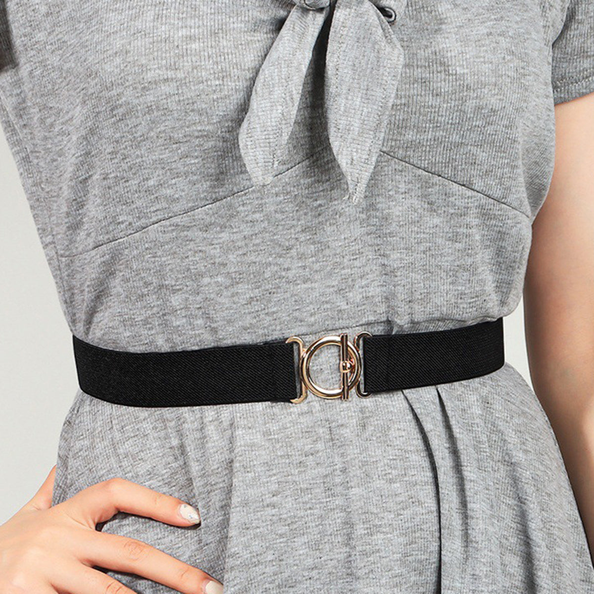 Toggle Clasp Elastic Belt - Black One Size