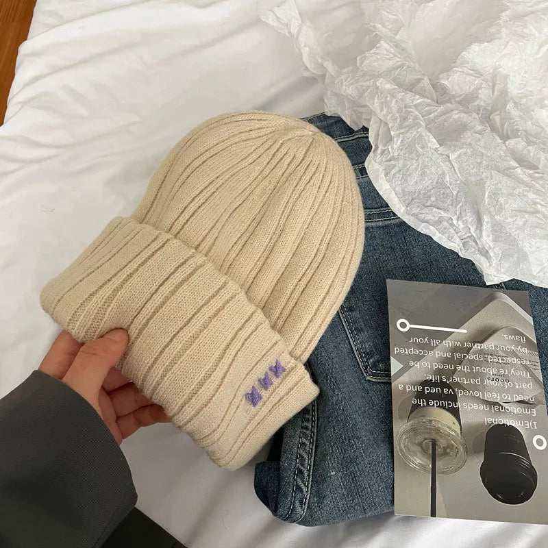 Knitted Beanie Hat - Beige One Size
