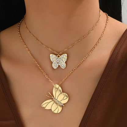 2-Piece Rhinestone Butterfly Necklace -