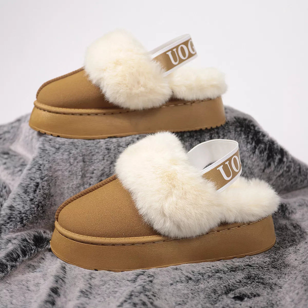 Round Toe Platform Ankle Slippers - Caramel