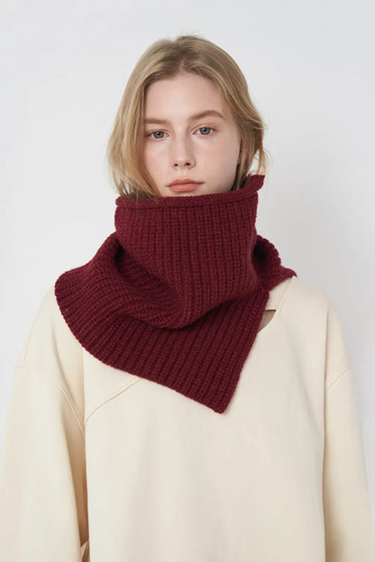 Slit Pullover Knit Scarf - Burgundy One Size