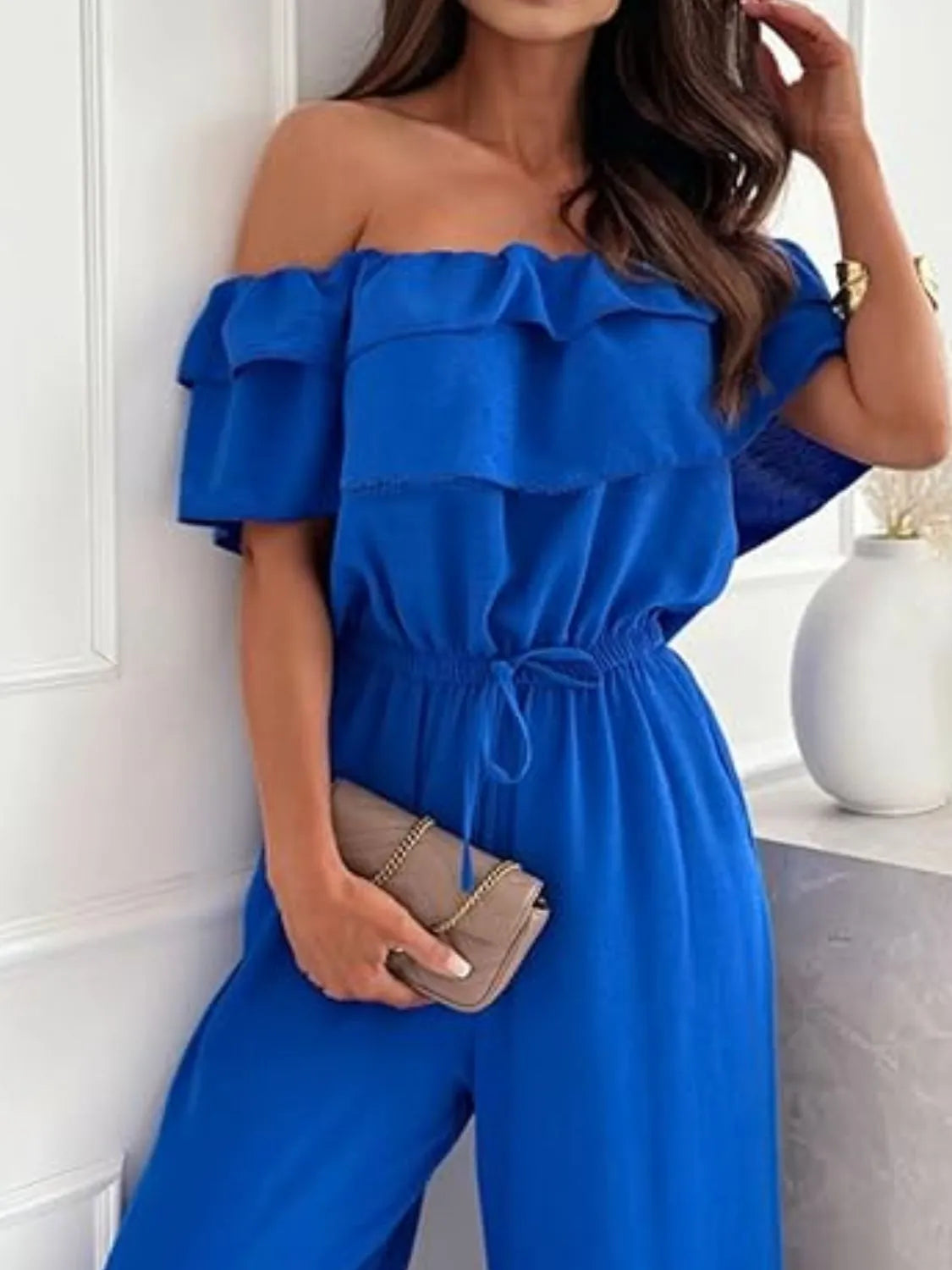Off-Shoulder Ruffled Wide Leg Jumpsuit -