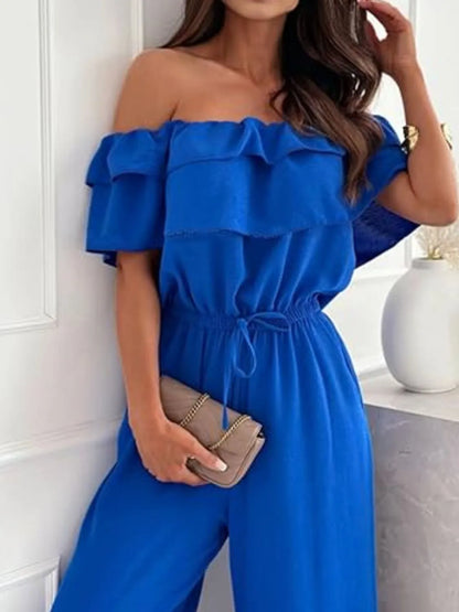 Off-Shoulder Ruffled Wide Leg Jumpsuit -
