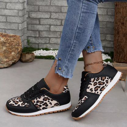 Leopard Print Casual Sneakers - Black