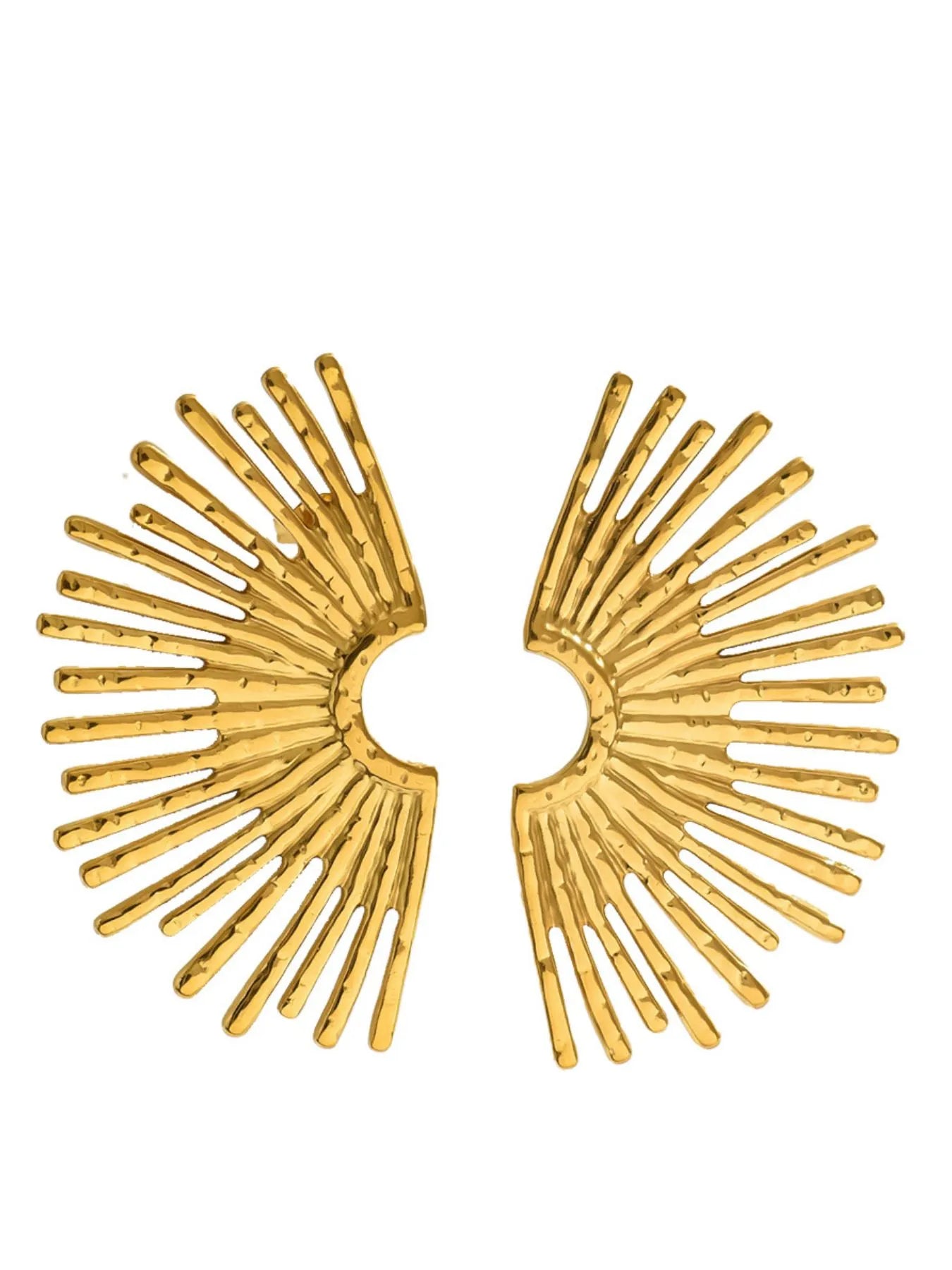 Stainless Steel Sunburst Earrings - Gold One Size