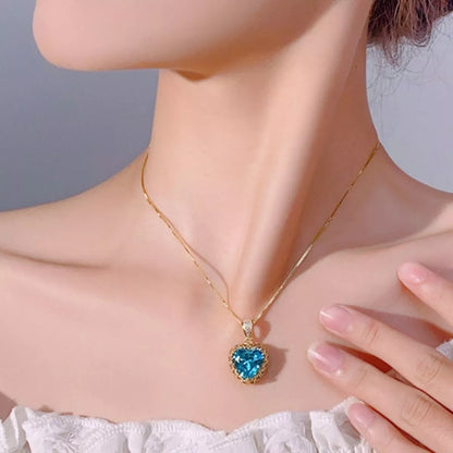 Heart-Shaped Aquamarine Pendant Necklace -