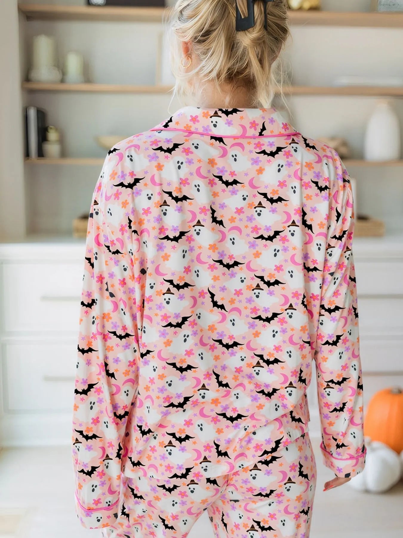 Ghost Print Button Up Top and Pants Lounge Set -