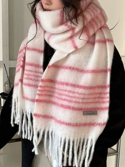 Cozy Striped Fringe Hem Scarf -