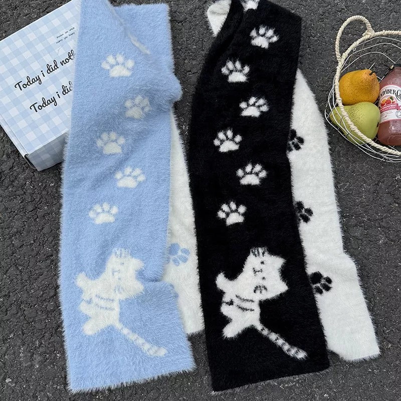 Cute Cat Paw Print Plush Scarf -