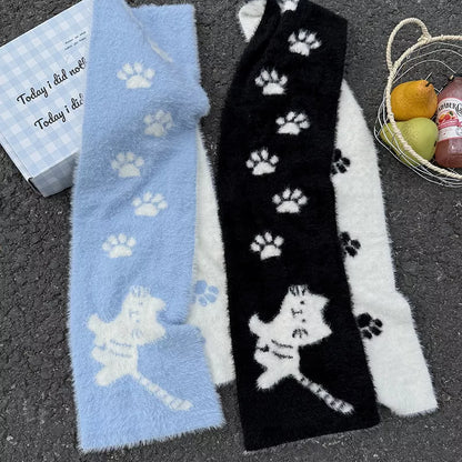 Cute Cat Paw Print Plush Scarf -