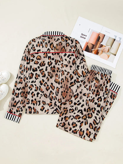 Leopard and Striped Trim Shirt and Pants Set -