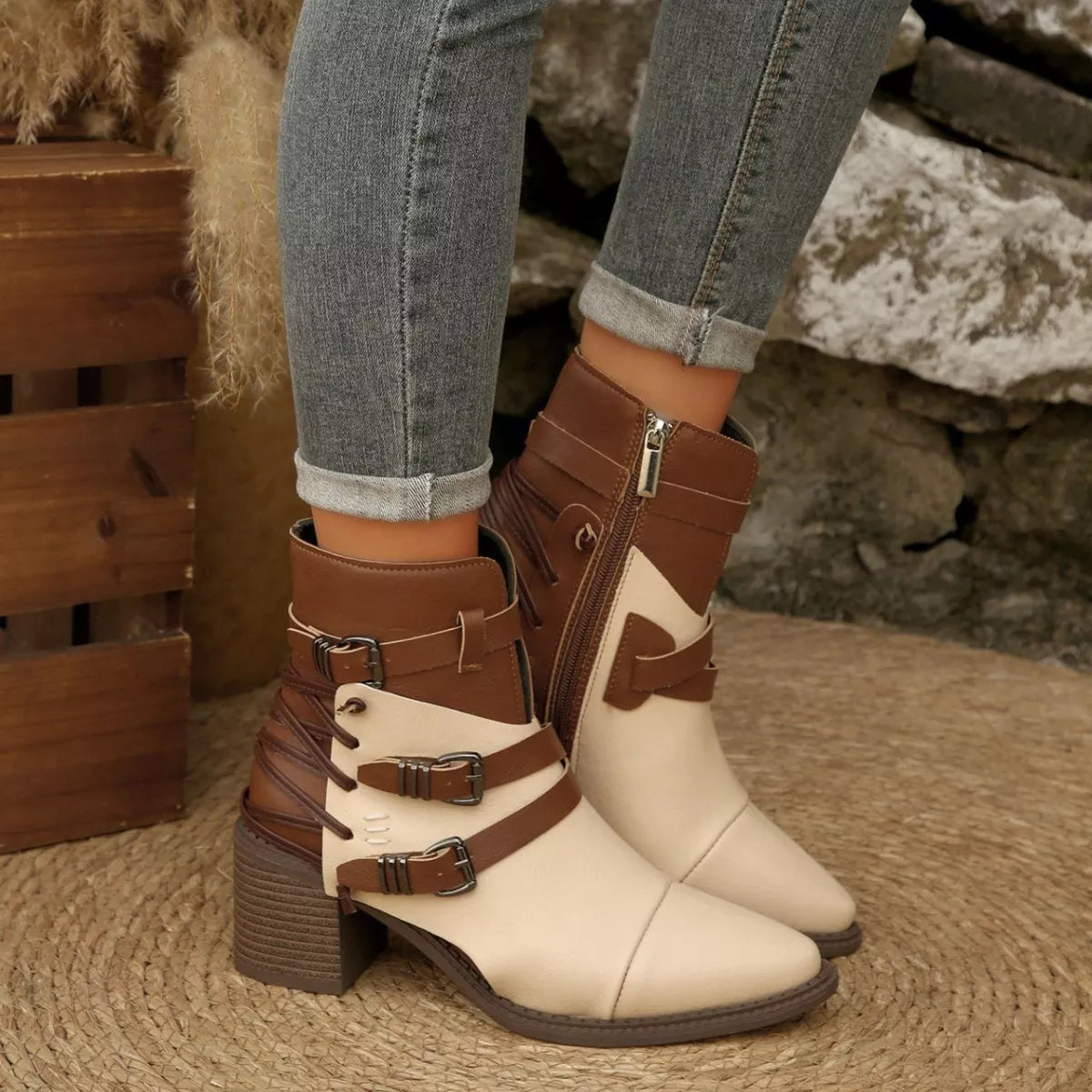 Point Toe Buckle Strap Ankle Boots -