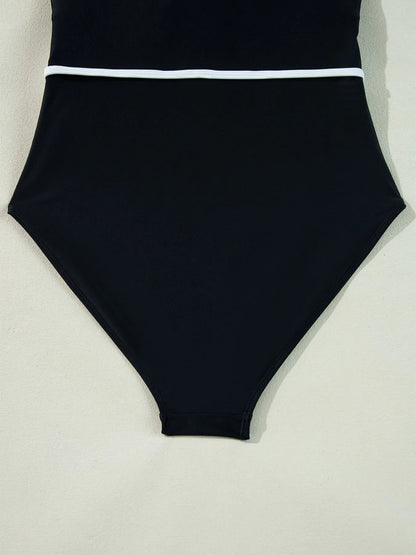 Ruffle Trim V-Neck One-Piece Swimsuit -
