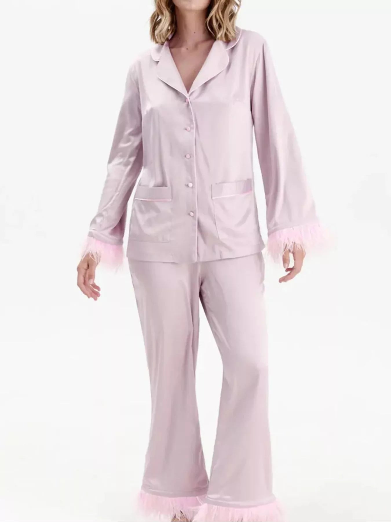 Silky Button Up Top and Pants Lounge Set -