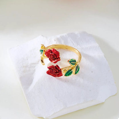 Rose Bypass Ring and Bracelet Jewelry Set -