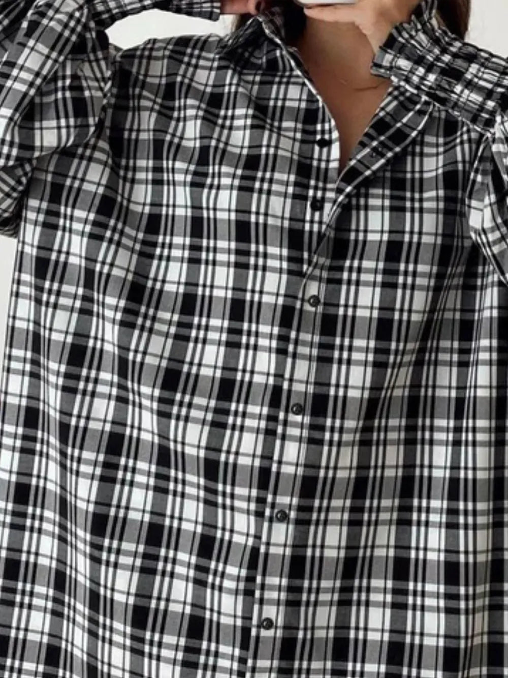 Plaid Button Up Long Sleeve Shirt - Black