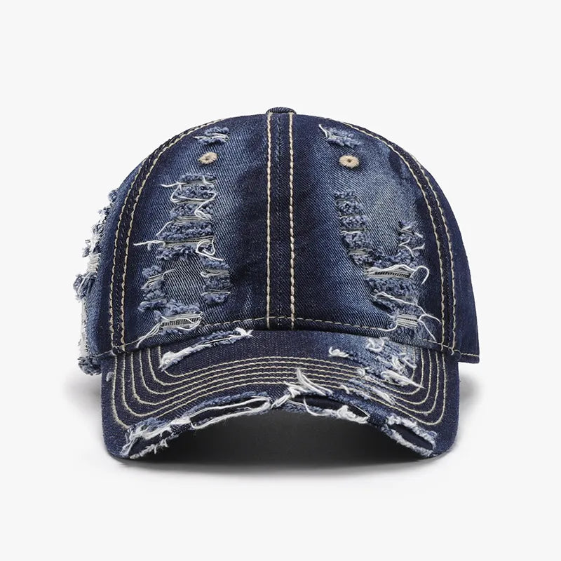 Distressed Adjustable Cotton Baseball Cap - Medium One Size