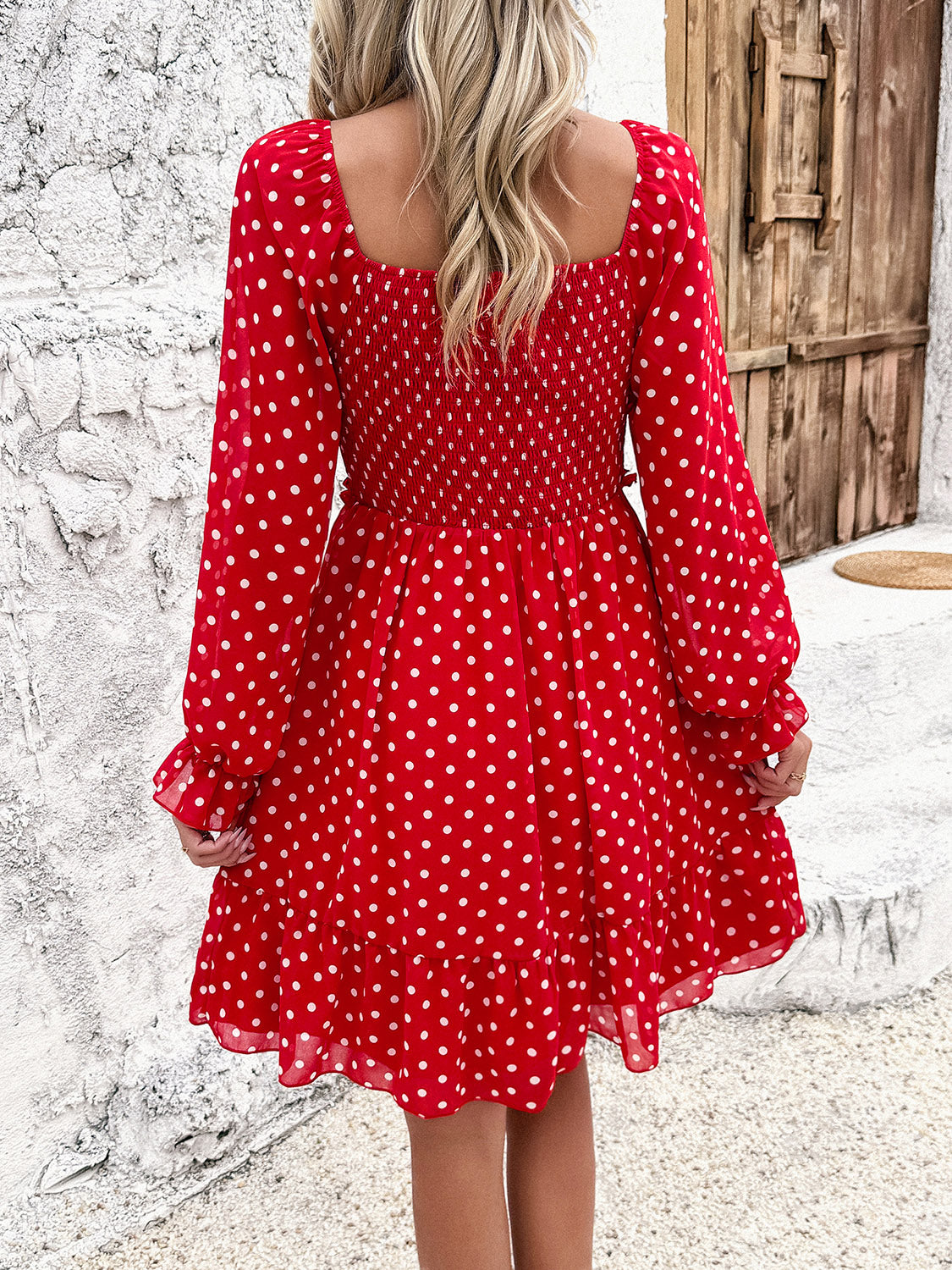 Smocked Polka Dot Long Sleeve Dress | AdoreStarr