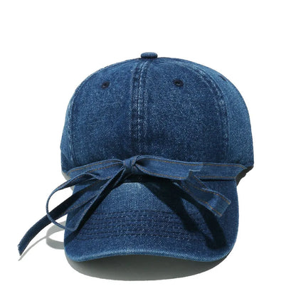 Washed Bow Denim Baseball Cap -