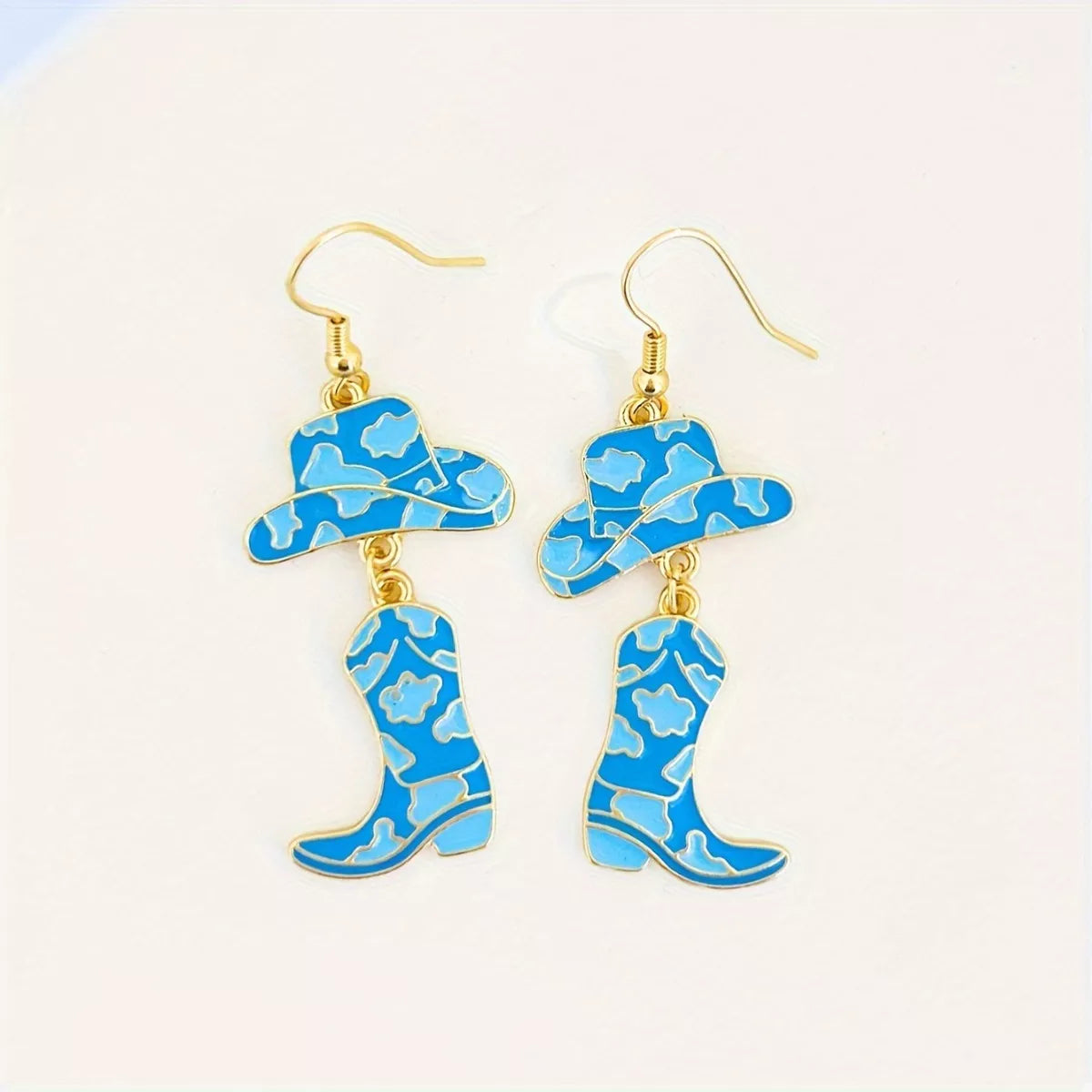 Cowboy Hat and Boot Dangle Earrings - Blue One Size