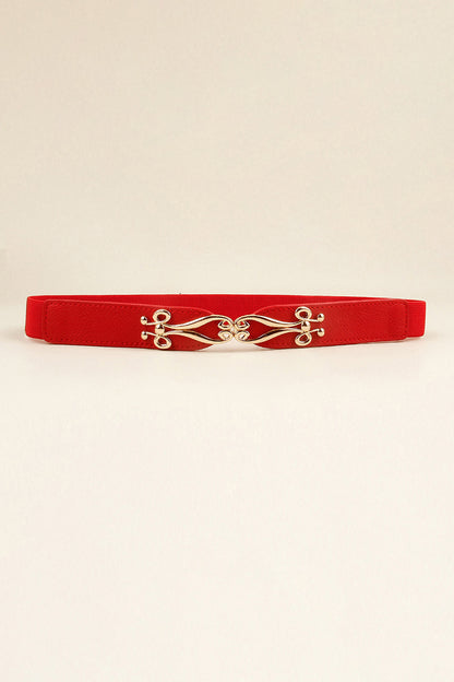 Alloy Buckle Elastic Belt - Red One Size