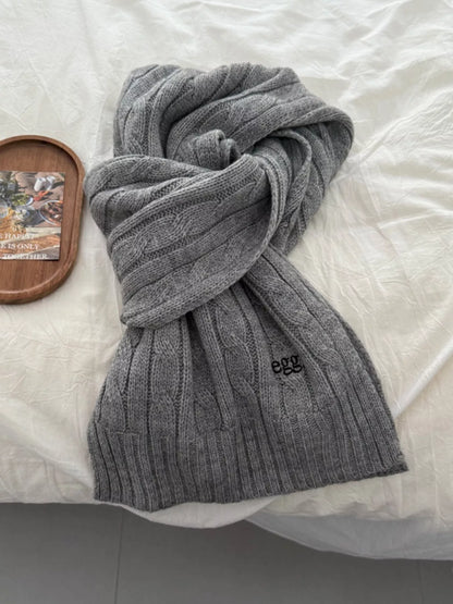 Ribbed Knitted Winter Scarf - Gray One Size