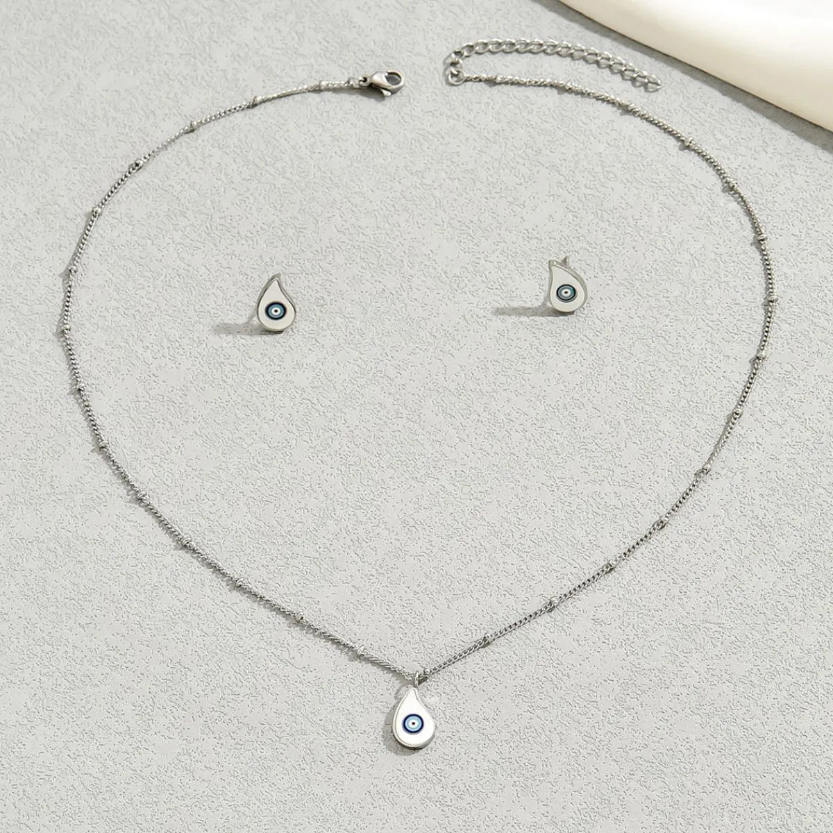 Stainless Steel Resin Necklace and Earrings Jewelry Set - Silver One Size