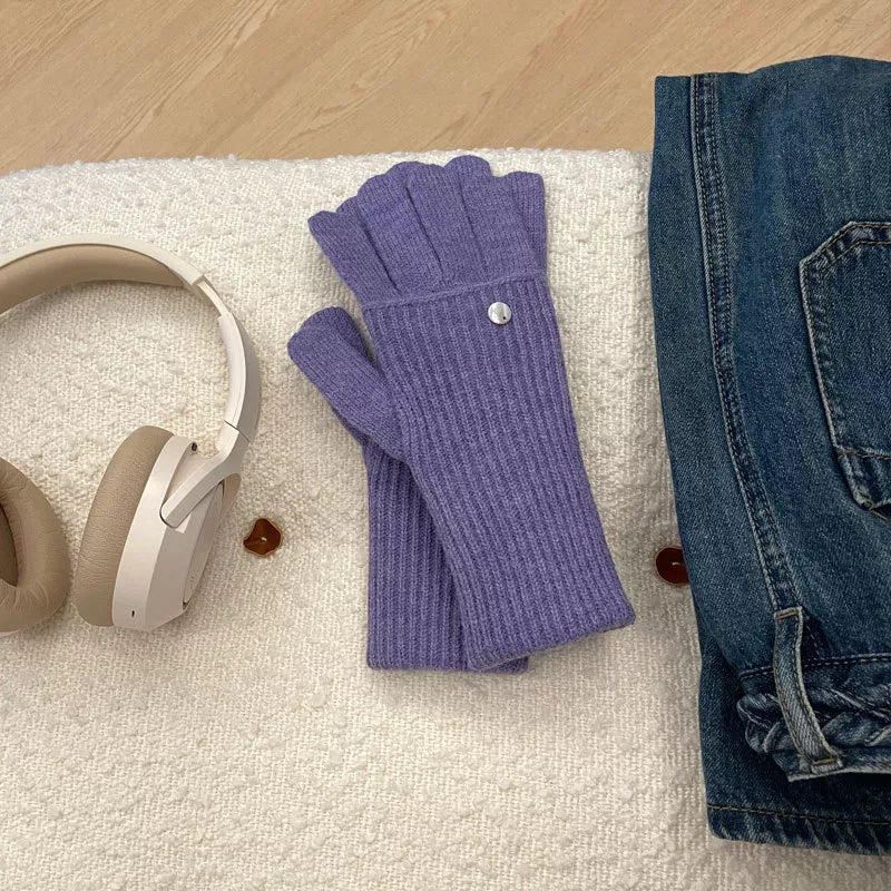 Ribbed Knit Touchscreen Gloves - Purple One Size