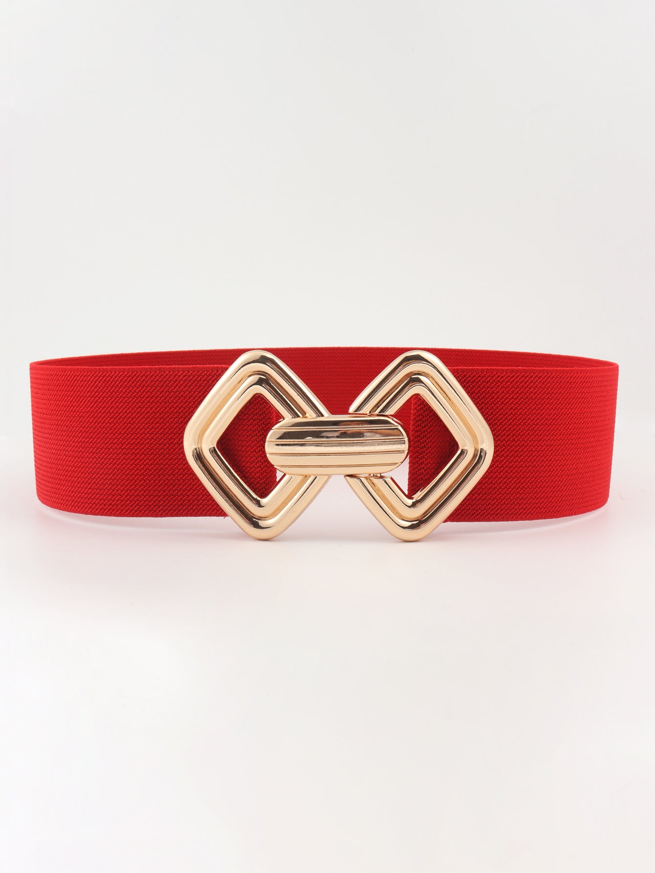 Geometric Buckle Elastic Wide Belt - Red One Size
