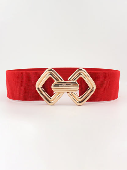 Geometric Buckle Elastic Wide Belt - Red One Size