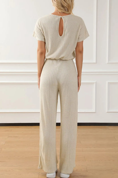 Ribbed Knit Wide Leg Jumpsuit -