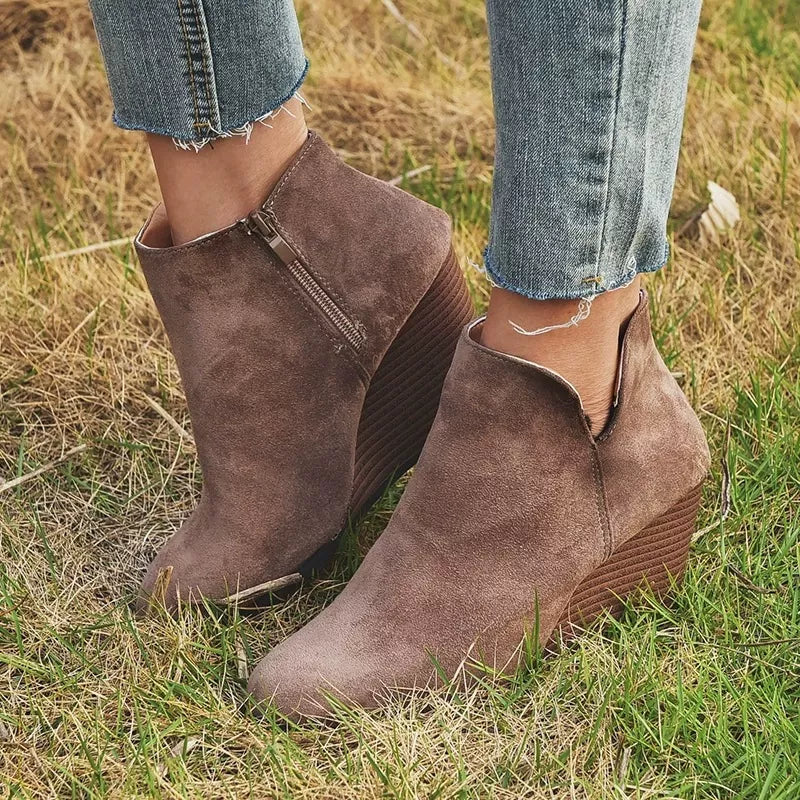 Round Toe Wedge Ankle Boots -