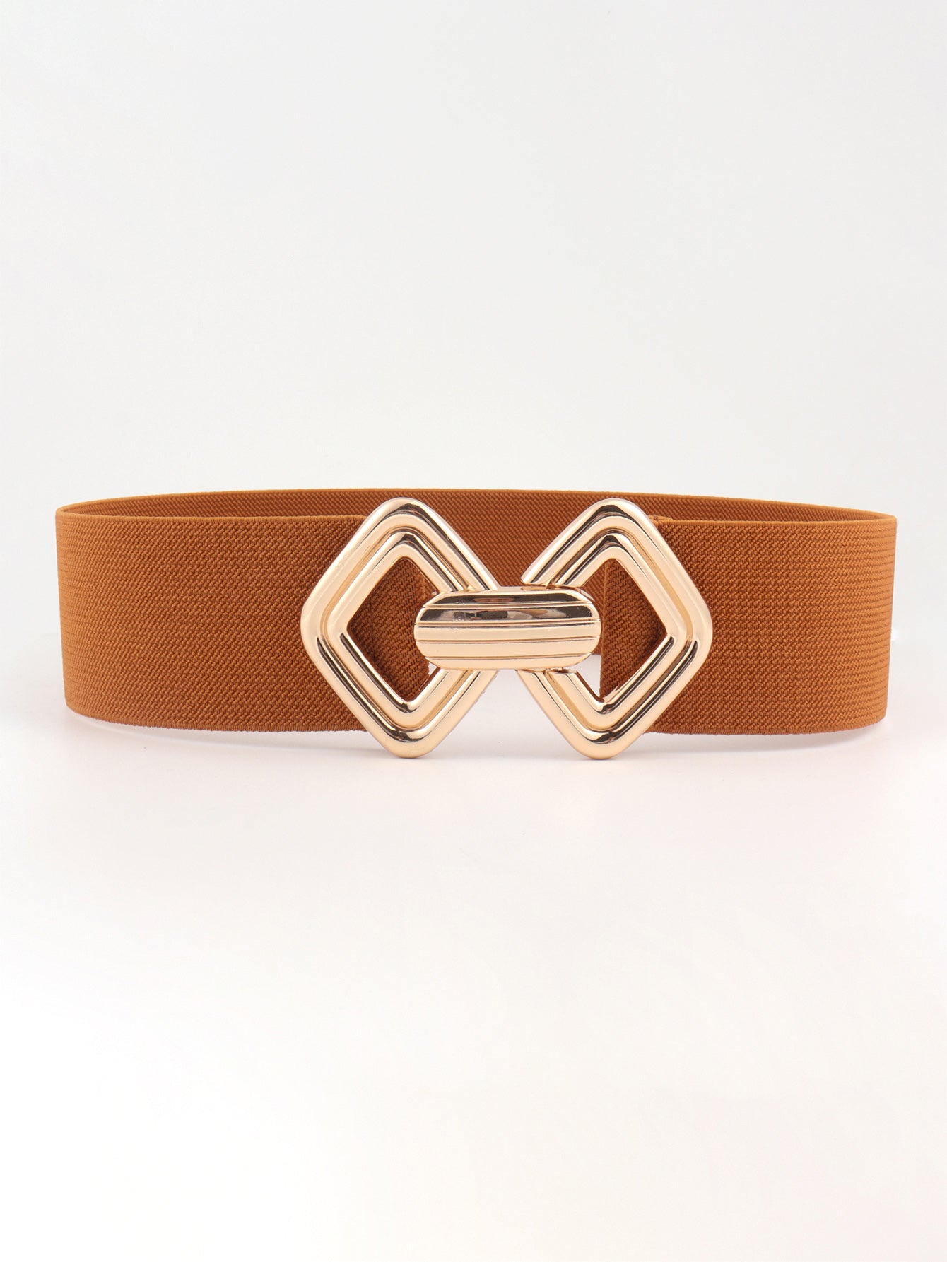 Geometric Buckle Elastic Wide Belt - Ochre One Size