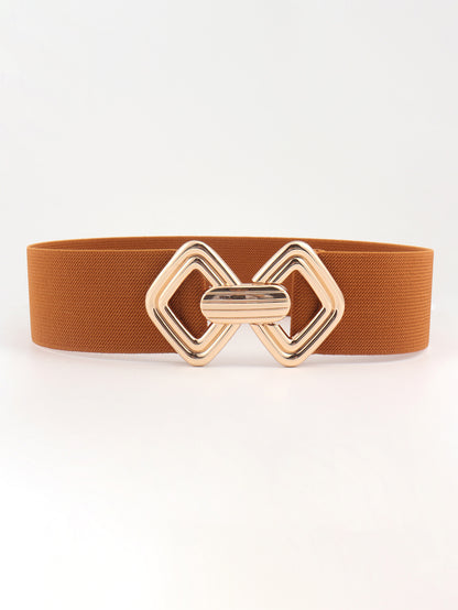 Geometric Buckle Elastic Wide Belt - Ochre One Size