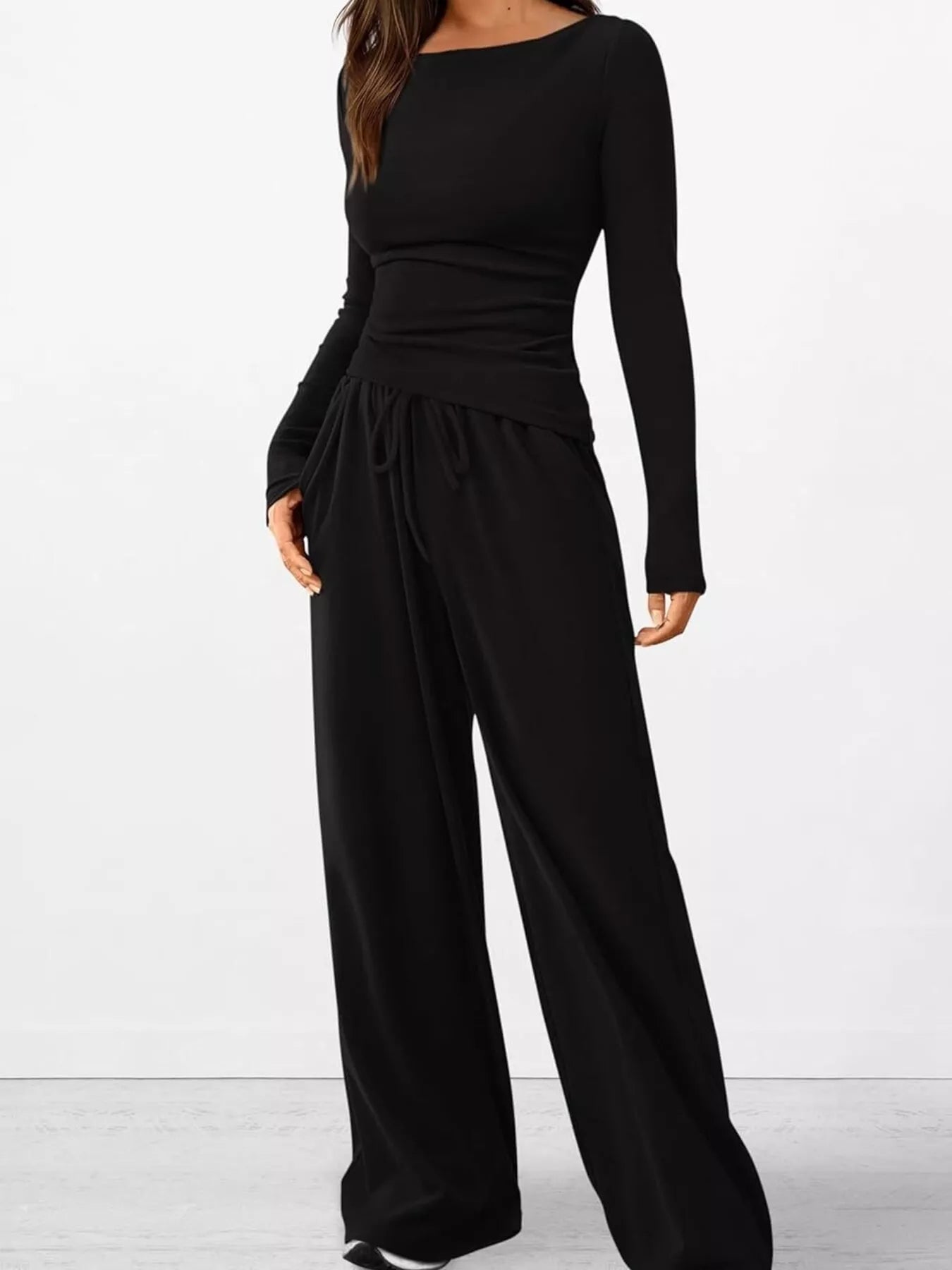 Long Sleeve Top and Wide Leg Pants Set -