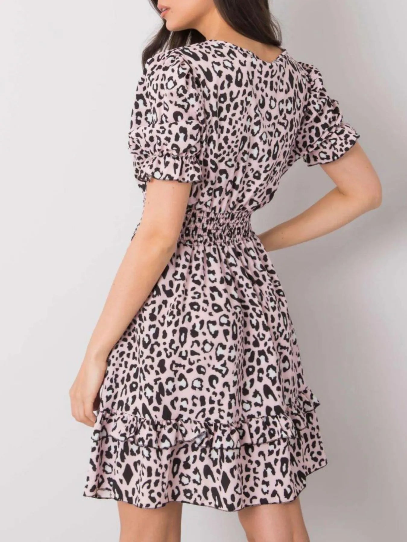 Leopard Print Tie Front Short Sleeve Mini Dress -