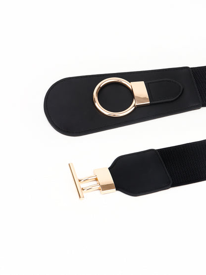 PU Elastic Wide Belt with Alloy Buckle -