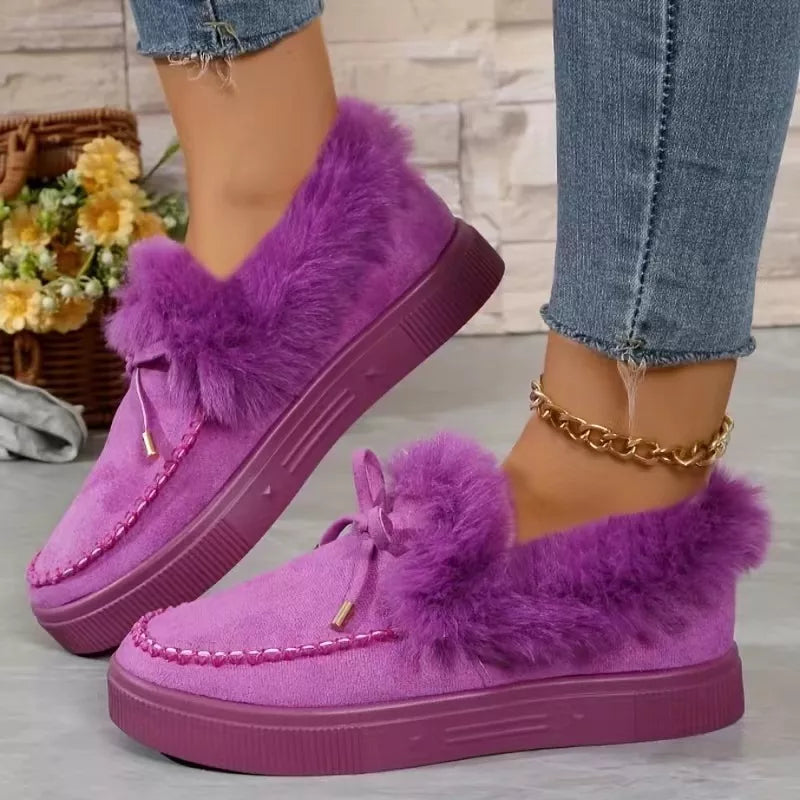 Fuzzy Round Toe Slip-Ons - Purple