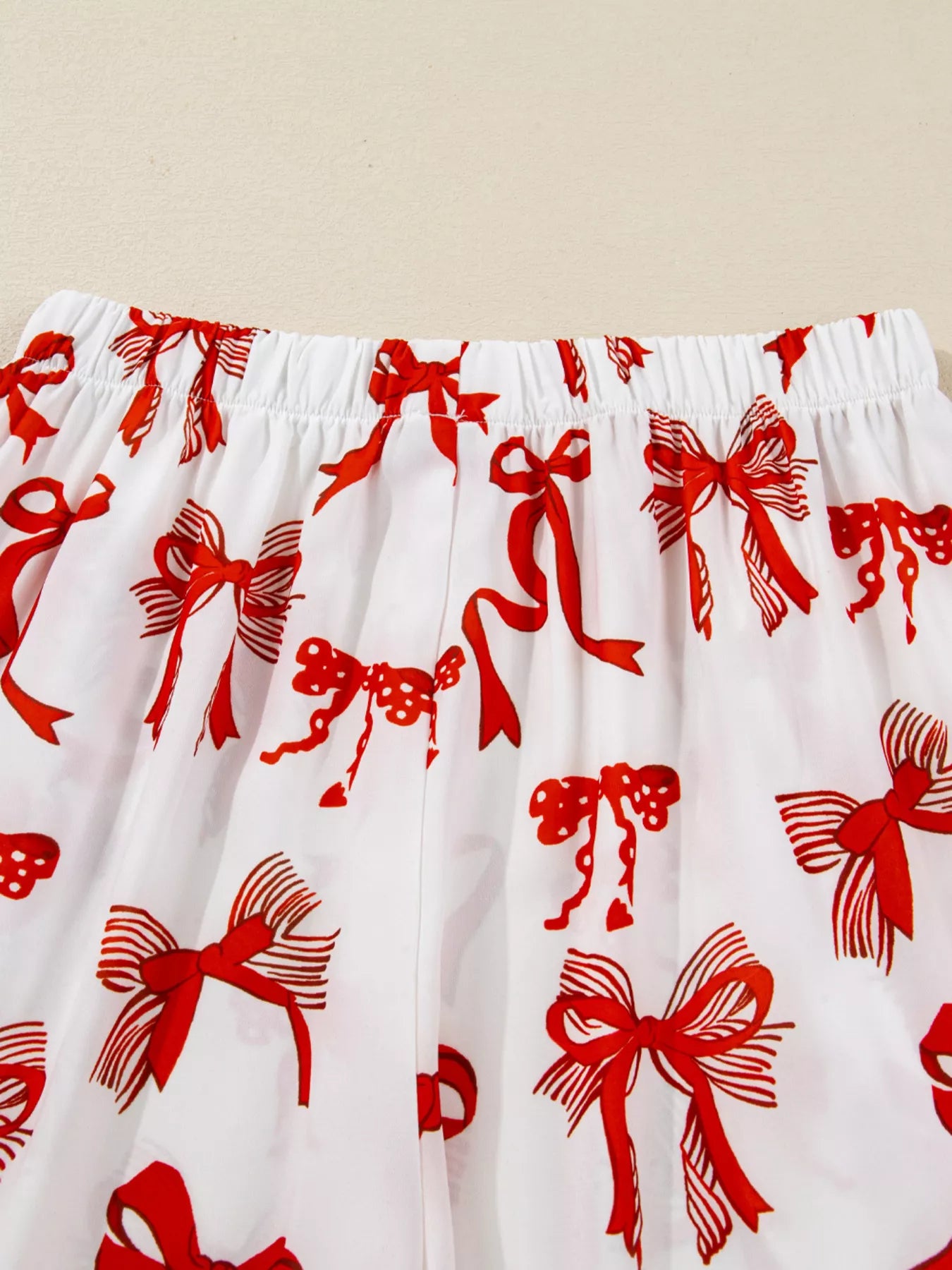 Bow Print Top and Pants Pajama Set -