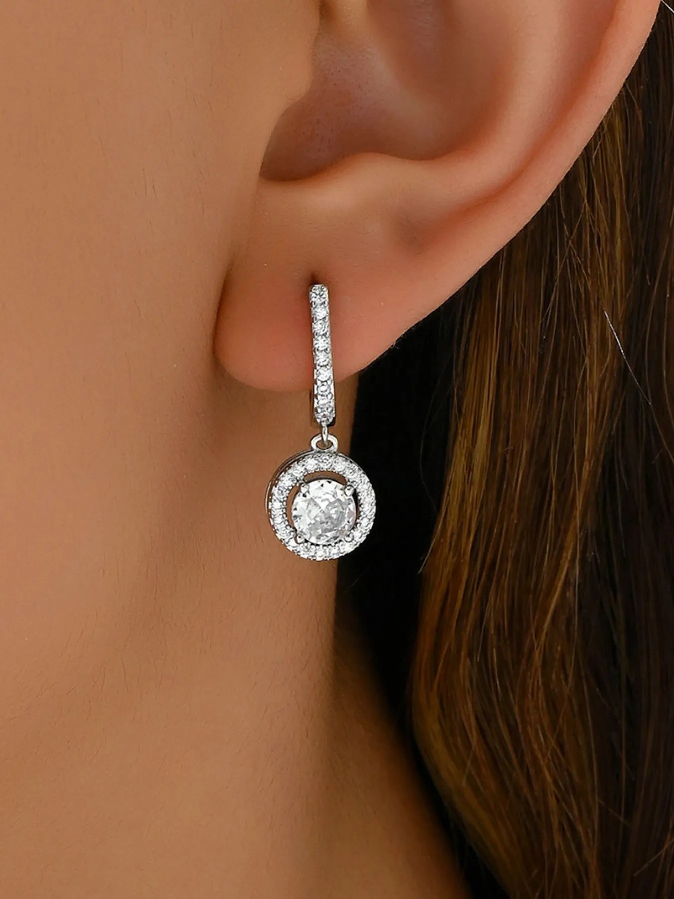 Stainless Steel Zircon Drop Earrings -