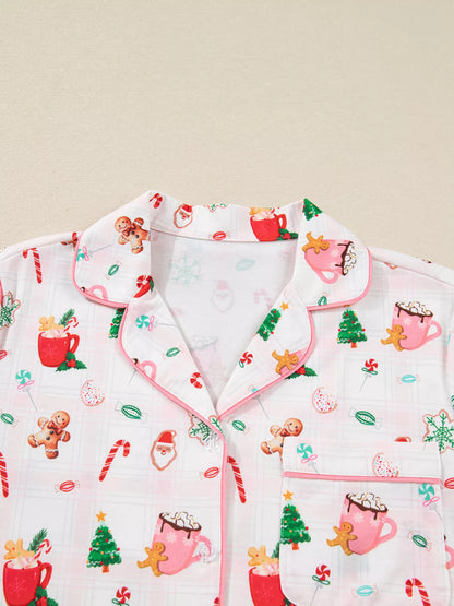 Holiday Print Short Sleeve Shirt and Pants Pajama Set -